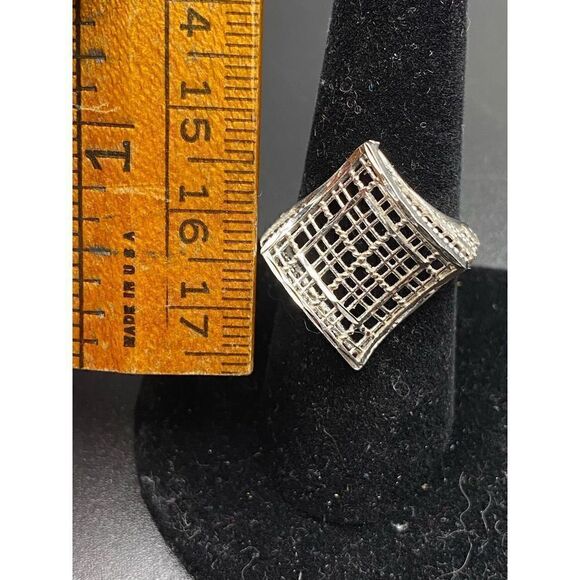 Sterling silver 925 mesh adjustable plaid ring - Picture 5 of 9